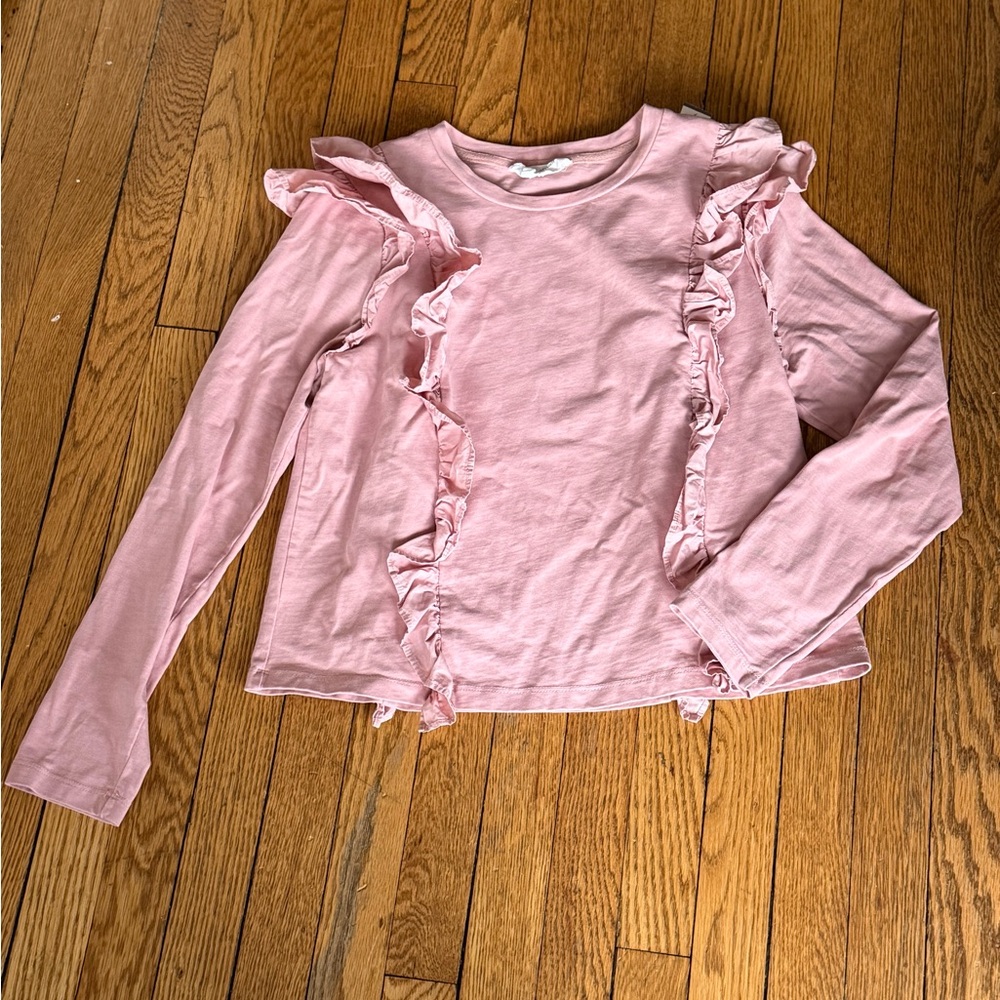 Anthropologie Pink Ruffled Long Sleeve Top - Size Medium
